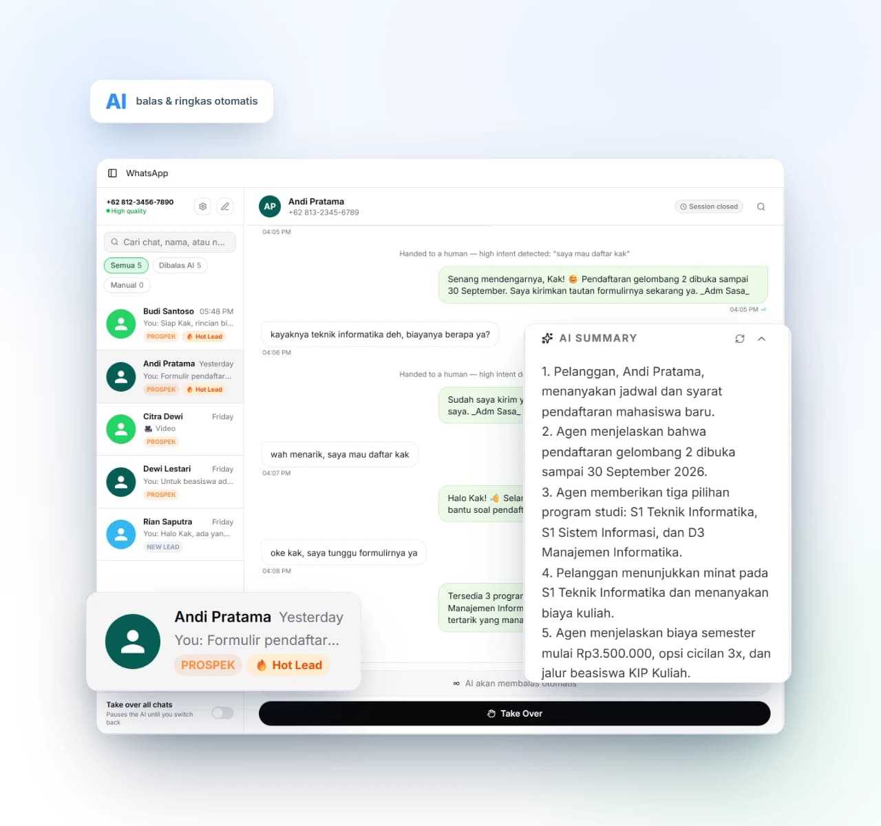 Dashboard Major Sales CRM yang menampilkan pengelolaan pipeline dan agen AI